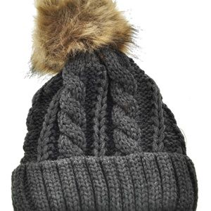 Nice Dark gray Knit Beanie Hat With Pom Pom New